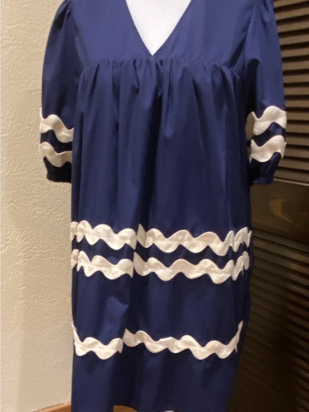 entro Navy and White Midi Dress with Wave Trim